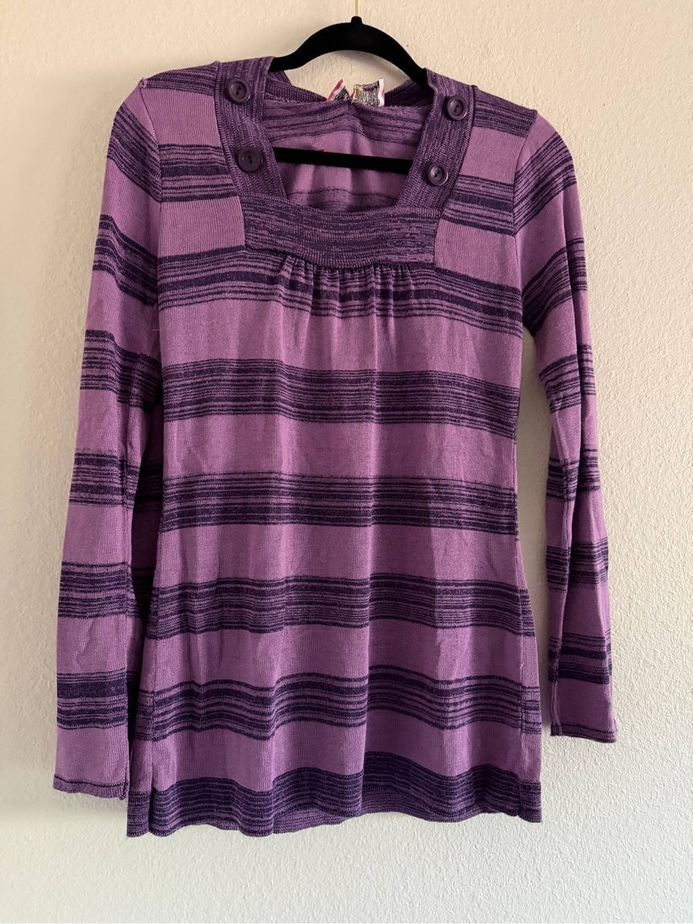 Sweet And Sinful Top Y2K 2000 Purple Striped Babydoll Knit Long Sleeve M/L